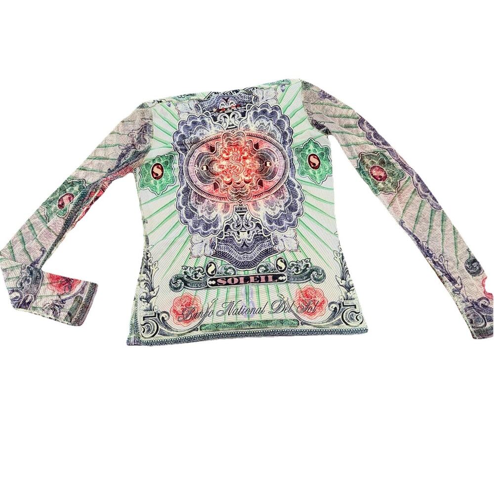 1994 Jean Paul Gaultier Soleil Currency Money Banknote Mesh Top Size large - Picture 2 of 4